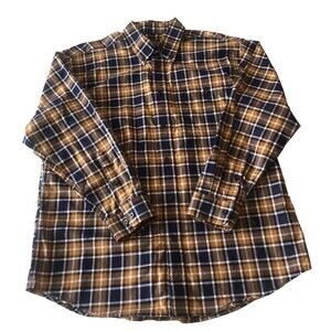 Orvis Signature Twill Brown Blue Plaid Button Down Shirt XL